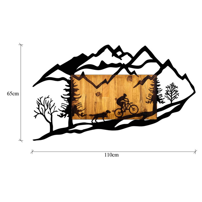 Wallity Bicycle Riding in Nature 1 - Escultura de Pared de Madera y Metal en Nogal y Negro